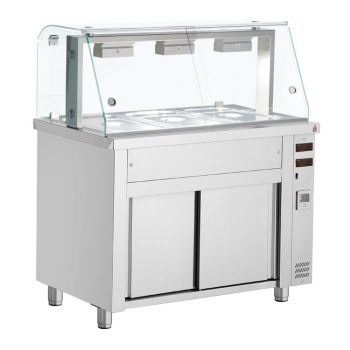 Inomak bain marie Topline met vitrine op verwarmde onderkast 4x 1/1 GN MIV714