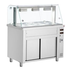 Inomak bain marie Topline met vitrine op verwarmde onderkast 3x 1/1 GN MIV711