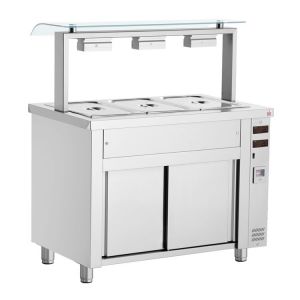 Inomak bain marie Topline met glasopbouw op verwarmde onderkast 3x 1/1 GN MJV711
